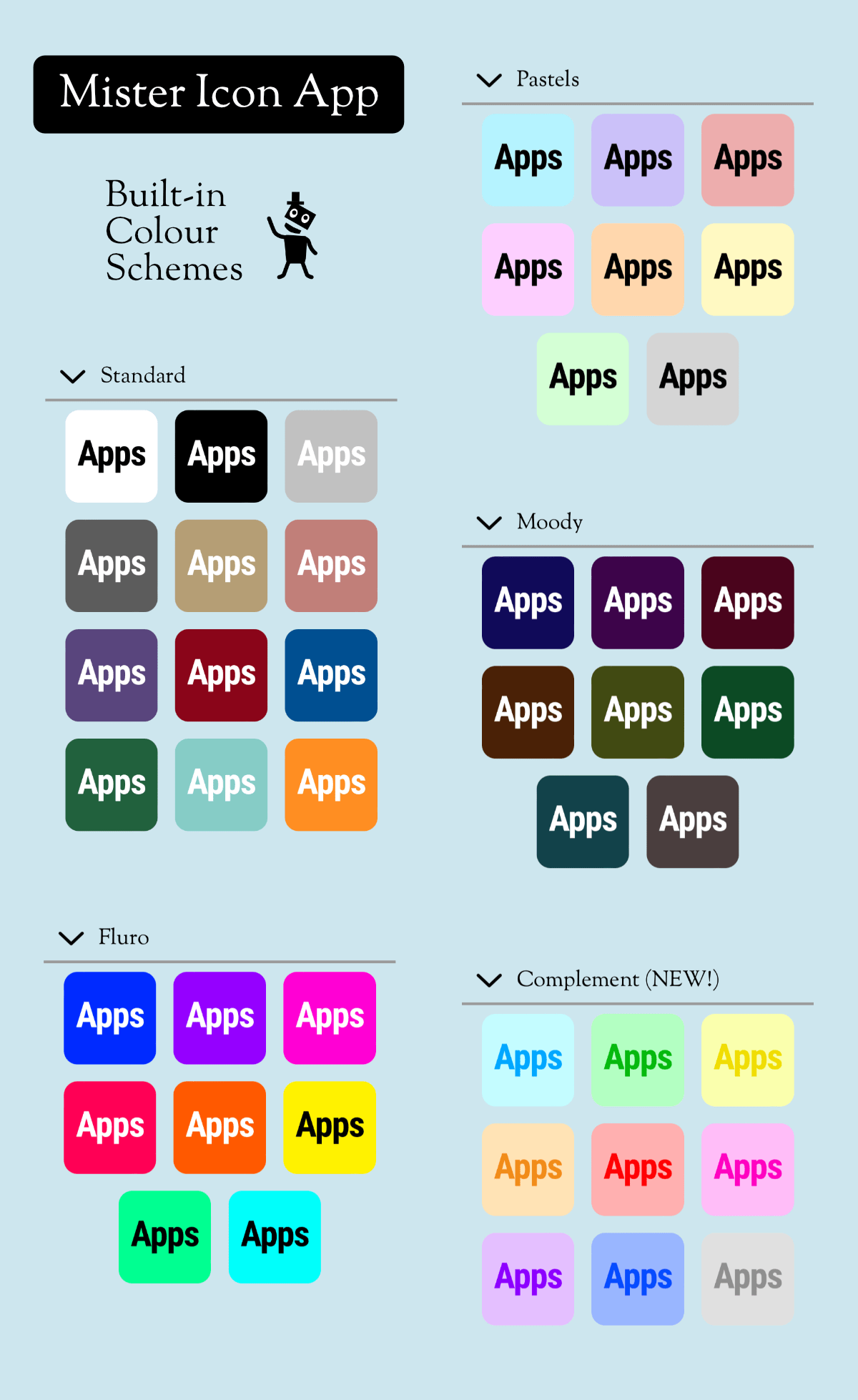 Colour scheme variations in the Mister Icon app