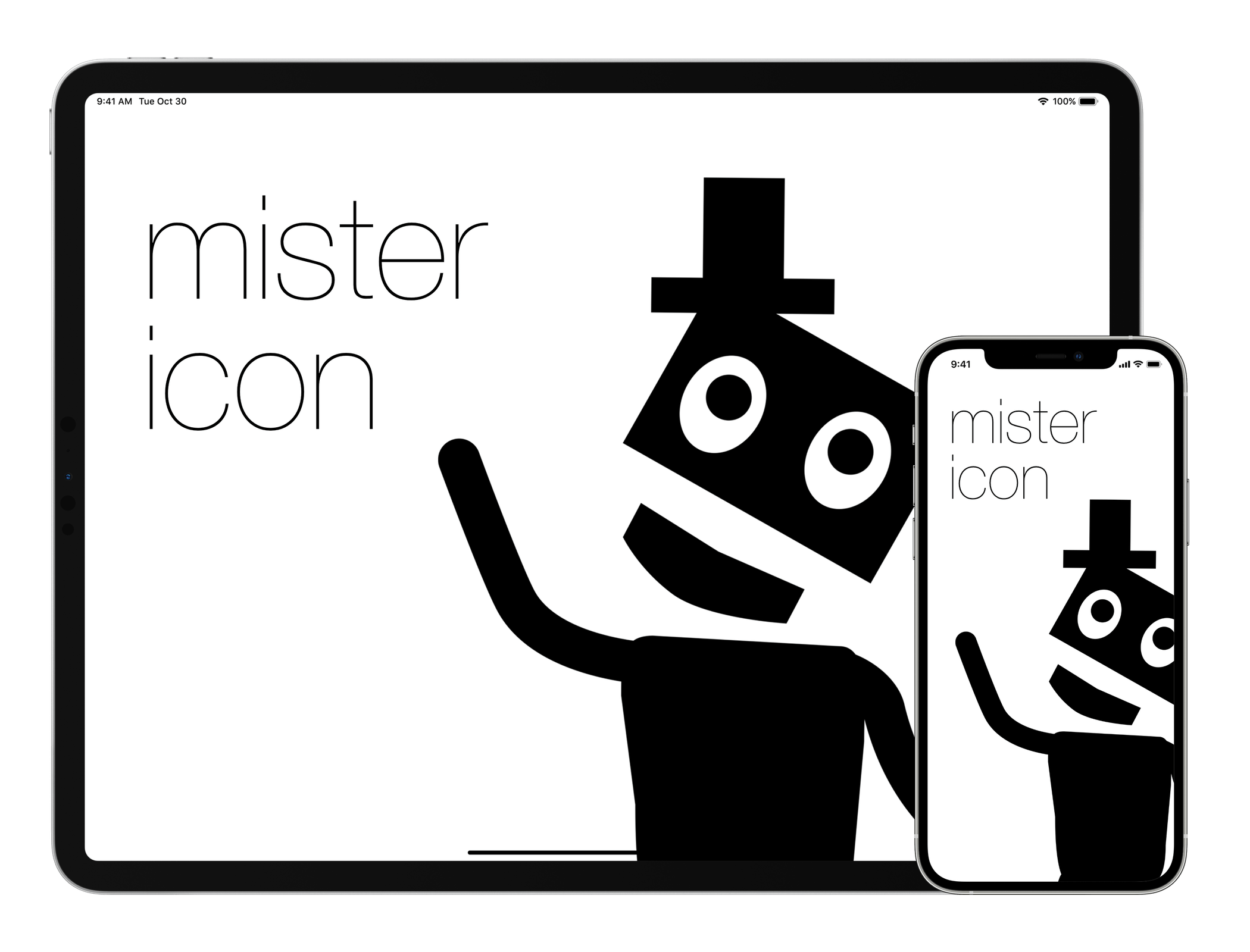 Mister Icon app running on iPhone XS and iPad Pro